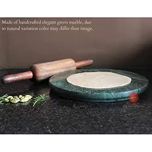 SAUDEEP INDIA Marble Chakla or Granite Roti Maker or Handmade Round Rolling Pin Board/Cheese Platter, Serving Tray with Anti-skid Bottom (Green, 10 Inch)