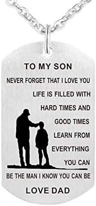Always Remember to My Son Dog Letter Tag from Dad Boys Necklace Military Steel Chain Air Force Pendant