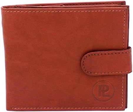 MENS SOFT LEATHER CREDIT CARD WALLET WITH ZIP COIN POCKET &amp; ID WINDOW (Red Tan)