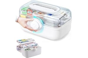 Lucerbern Organizer medicinali,Porta medicine casa scatola, contenitore pieghevole per farmaci a 3 livelli (con portapillole), multifunzionale per gioielli, farmaci e cosmetici. (Bianco, 34*23*20CM)