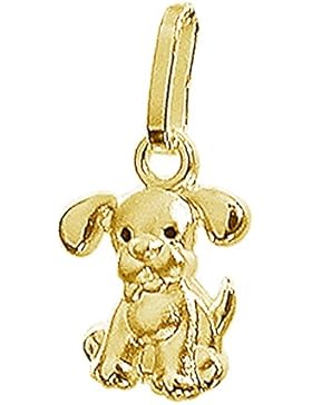 CLEVER SCHMUCK-SET Goldener kleiner Anhänger Mini Hund 8 mm mit Augen schwarz lackiert 333 GOLD 8 KARAT