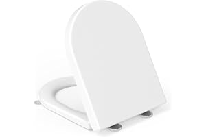 Abattant WC Forme D, YEAUPE PRO Cuvette Toilette avec Frein de Chute, Lunette WC Avec Charnière Métallique, Lunette de Toilette Universelle, Blanc, 46,4 * 35,9 * 5CM