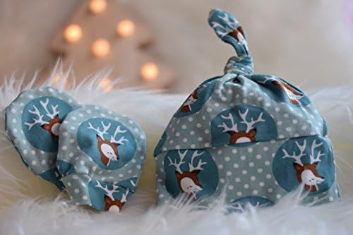 Baby Christmas Knot Hat and Mittens Set (preemie through 6 months), this deers set made using soft cotton knit fabric