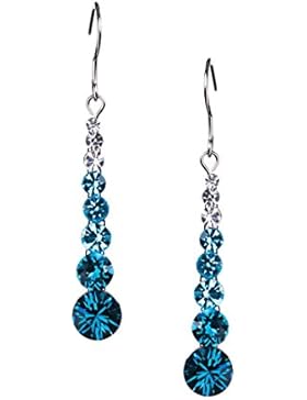 Neoglory Jewellery Silber Ohrringe mit Strass Kugel lang blau luxus
