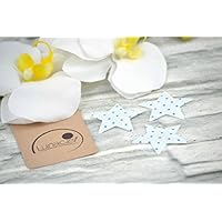 Applikation Sterne aus Bio-Baumwolle, 3 Stück, ca. 4 x 4 cm, Bügelbild, Aufnäher, Patch Aufbügeln, Mädchen, Junge, blau hellblau Punkte, Sterne