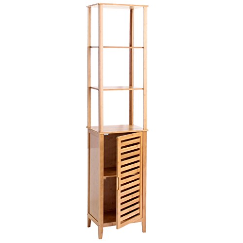Regal Narita, Badregal Standregal Badschrank mit Staufach, Bambus 170x38x30cm - 3