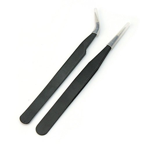 doutop schwarz ESD antistatisch Edelstahl Pinzette gerade und Curve Zwickzange für Augenbrauen Strass Gem Pinzette, 2PCS ESD Tweezer - 3