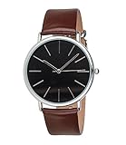 SIX Unisex Uhr, Lederarmband,schwarzes Ziffernblatt, Silberne Details, braun (274-355)