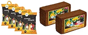 TrustBasket Enriched Premium Organic Earth Magic Potting Soil Mix with Required Fertilizers for Plan & COCOPEAT Block(650 Grams)-EXPANDS to 16 litres of Coco PEAT Powder (Set of Two 650gm Block Combo