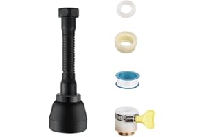 CLKE spieniacz zawór obrotowy, uniwersalny mosiężny przedłużacz kranu, 172 mm, elastyczny kran kuchenny 360°, trzy tryby sprężania, akcesoria montażowe (czarny)