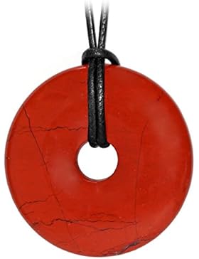 Kaltner Präsente Geschenkidee - Lederkette für Damen und Herren mit Donut Anhänger aus dem Edelstein Jaspis Rot...