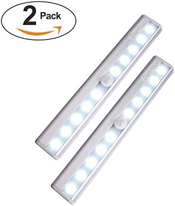 【USB Rechargeable】Motion Sensor Closet Lights, DIWENHOUSE Stick-on Anywhere Wireless 10-LED Light Strip, Safe Lights for Under Cabinet Wardrobe Cupboard Stairs (White Light, 2 Pack)