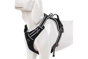 WINHYEPET True Love Harnais pour Chien sans Tirette Avant Clip Gilet Harnais de Voiture pour Chien réglable avec poignée Quatre Points de réglage Matériau réfléchissant, TLH5651(Noir,M)