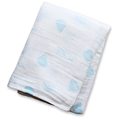Lulujo Cotton Muslin Wrap (Blue Sailboats)