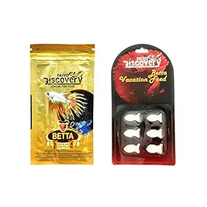 TAIYO PLUSS DISCOVERY? Betta Fish Food 20gm Pouch 1pcs+ Betta Vacation Food 1pcs for Betta Fishes