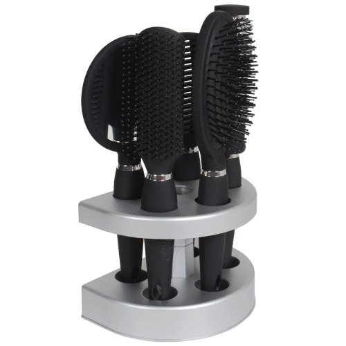 Salon Styler 5 Piece Hair Care Hair Brush Gift Set With Mirror & Stand Black