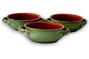 Set 3 Terrine in Terracotta Tegami Senza Coperchio Verde Terre Antiche Zuppiere con manici Colì Maioliche e Terrecotte dal 1650 Verde 17x17x6 cm