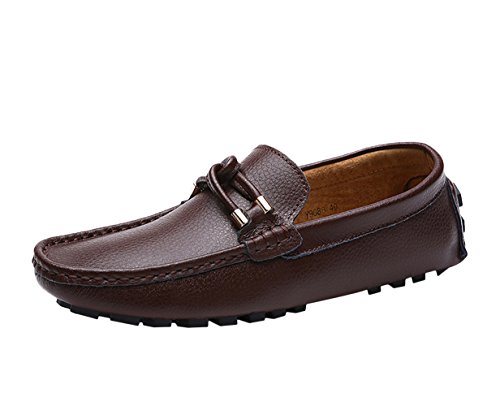 Icegrey Men's Leather Loafers Slip-On Boat Shoes Brown 40