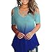Produktbild Lazzboy Frauen Cross Cold Schulter V-Ausschnitt Kurzarm T-Shirt Tops Bluse Crop Sommer, Sport Gym Yoga Fitness Workout Farbverlauf Tank Shirt Kurz Sweatshirt(Blau,XL)