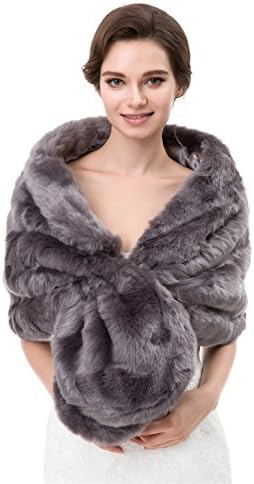 FNKSCRAFT® Women Wedding faux fur shawl wrap for Bridal Special Occassion Cape (grey)