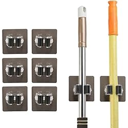 Mop Balai Support, MEZOOM 8 pcs Support de Rangement Mural Auto-Adhésif Outils Pince à Ressort Organisateur De Stockage pour Cuisine et Salle De Bain