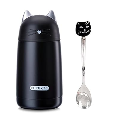 Milepet-Home fiole en acier inoxydable à isolation sous vide la bouteille d'eau cute cat cartoon tasse de café de voyage bon pour l'enfant les femmes chats don 11.5OZ,Noir