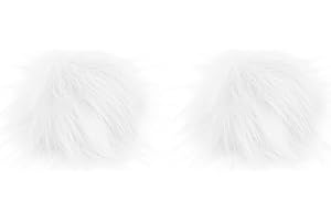 Happyyami 2PCS Plush Pom Pom with Elastic Loop Halloween Bunny Tail Balls Rabbit Tail Costume Accessory for Easter Animal Cosplay 8-9CM White