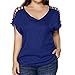 Produktbild Damen Tops Chiffon Plus Größe Rovinci Sommer Kurzarm T-Shirt Stehkragen Bluse Cut Out Hemdbluse Casual Einfarbig Lose Leinen Shirt Off Shoulder Bluse Tunika Oberteile Top Hemd Longshirt (XL, Blau)