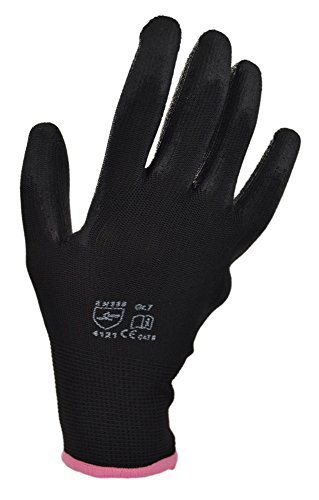 12 Paar Nylon Feinstrick Handschuhe Arbeitshandschuhe PU-beschichtet (7 / S, schwarz) - 2