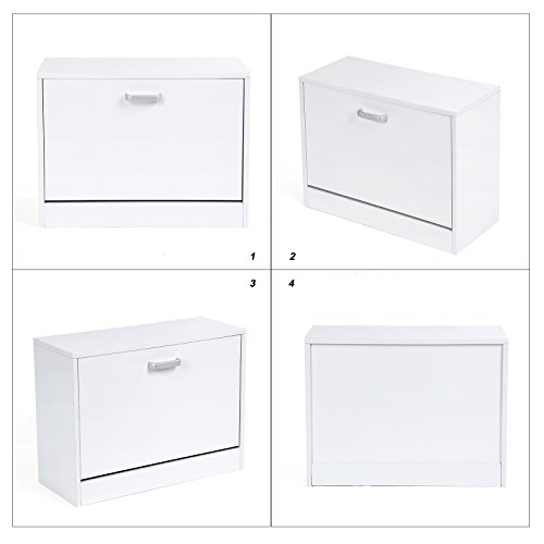 Songmics Holz Schuhschrank Schuhkipper Schuhkommode 1 Klappe Kapazität für 10 Paar Schuhe Flur Diele 60 x 45 x 24,5 cm weiß LBC601W - 7