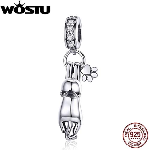 HYPOX WOSTU 925 Sterling Silver Lovely Cat Pet Pawprint Dangle Charms fit Original DIY Bracelet Necklace Jewelry Making Gift CQC930