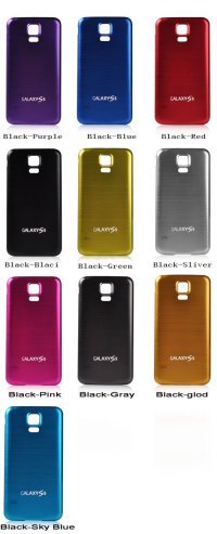 Goliton® Coque en Aluminium brossé Batterie Coque arrière pour Samsung Galaxy S5 V i9600 - Argenté + Noir (côté)