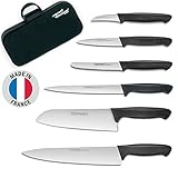 Fischer-Bargoin Creative Chef - Mallette Cuisinier avec 6 Couteaux de Cuisine et 1 Mallette Robuste et Ergonomique - Lames en Acier Inoxydable, Manches Noirs - Fabriqués en France