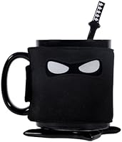 thumbs Up! - Ninja Mug -Tasse Céramique avec masque, dessous-de-bouteille de étoiles Ninja  et cuillère de samouraï - noir - 0001212