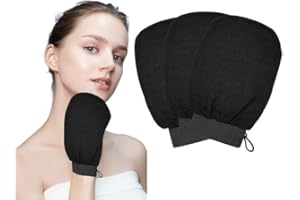 GUIGA 3Pcs Exfoliating Mitt, Exfoliating Glove for Body, Shower Gloves, Scrubs Away Ingrown Hair and Dead Skin, Exfoliating Body Scrub for Bath, Spa, Massage and Dead Skin Cell Clean Loofah mitts (Blackx3)
