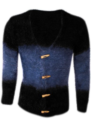 Miki&Co Man Long Sleeve V-neck Claw Button Closure Plush Cardigan Sweater