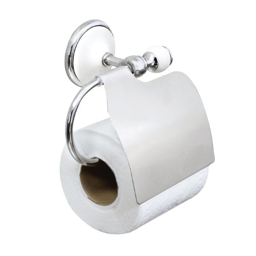MODONA 9755-A Toilet Paper Holder with Cover White Porcelain and Polished Chrome Arora Series
