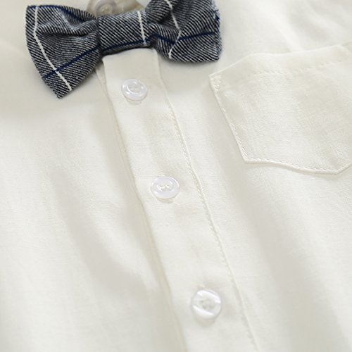 Feoya Jungen Outfits langarm Frühlinganzug Fliege Taufanzug Baby Baumwolle Hemd Hose Set Hochzeit Anzug 6-9 Monaten - 4