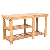 Songmics 2 Tier Natural Bamboo Shoe Rack Bench Storage Organiser Holder LBS06N ()