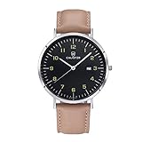 Timothy Stone BAU005 Herren-Armbanduhr, Schweizer Quarzwerk, Analog, beiges Lederarmband