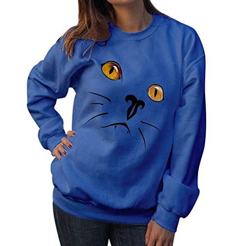 Preisvergleich Produktbild Juliyues Damen Sweatshirt,Frauen Langarm Cat Print Pullover Jumper Langarmshirt Streetwear Rundhals Hemden Bluse Tops