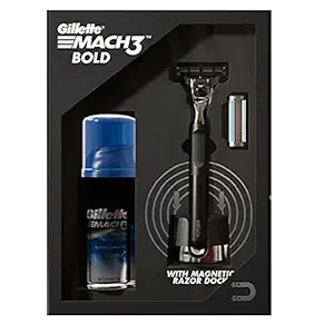 Gillette Mach3 Bold Gift Pack (Heavy, black, stylish Bold razor + 1 Cartridge+ Mach3 Gel+ Magnetic Razor Dock)