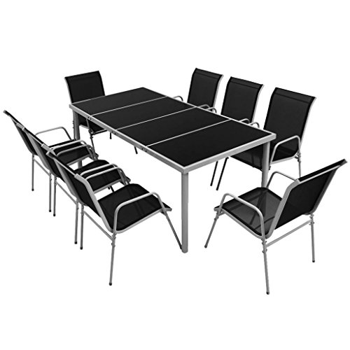Festnight Conjunto de Mesa y Sillas Apilables de Jardin Muebles de Comedor 9 Piezas Negro