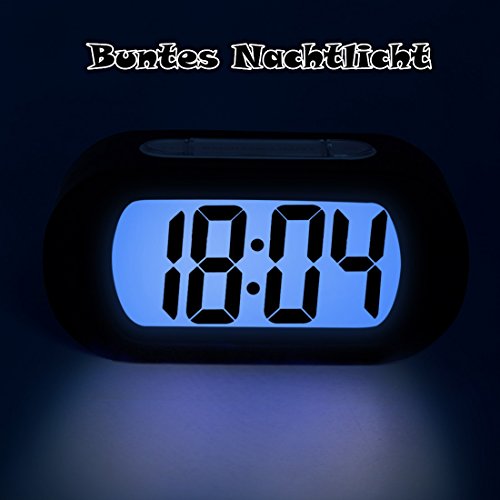 ZHPUAT Digital-Wecker Tischuhr mit Silikonhülle Snooze Bunten Licht Stoßfest ideales Geschenk Für Kinder(Schwarz) - 2