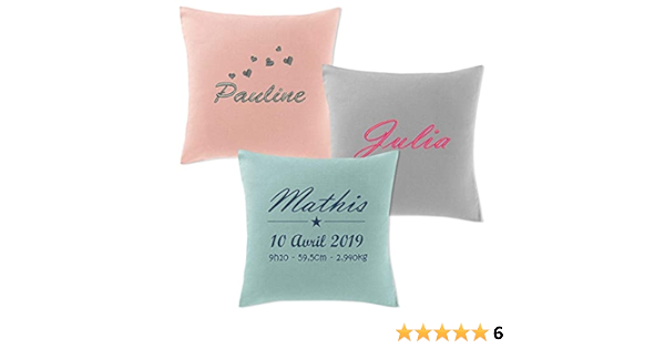 Housse De Coussin Personnalise Et Brode Avec Son Prenom Une Date Un Message Enfant Bebe 40x40cm Cadeau Anniversaire Noel Bapteme Decoration Chambre Rose Gris Vert Garcon Fille Amazon Fr Produits Handmade