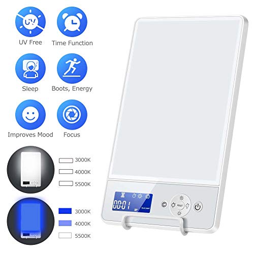 Lampe SAD, Lampe de luminothérapie 10000 lux,Chassez la déprime,Simulation de la lumière du jour, avec commande tactile, gradation en continu[Classe d'efficacité énergétique A](blanc) (white)