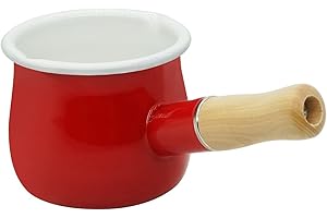 YumCute Home émail Casserole à Lait, Beurre de Mini Warmer 10 cm en émail Casserole Cuisine Poêle avec poignée en Bois, Taille Parfaite pour Chauffage Petit Liquide portions. Rouge…