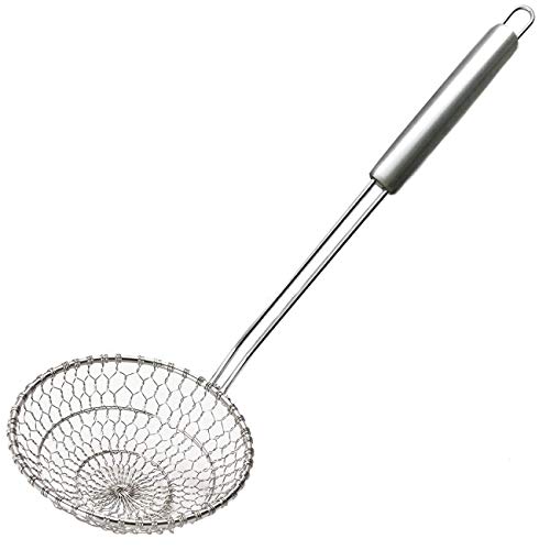 Home Servz Acero Inoxidable Colador de araña asiático Cocina Espumadera-Mango Duradero y Canasta de Malla en Espiral - Coladores, Espumaderas, Filtro de Cocina, (Cesta de 5 Pulgadas)