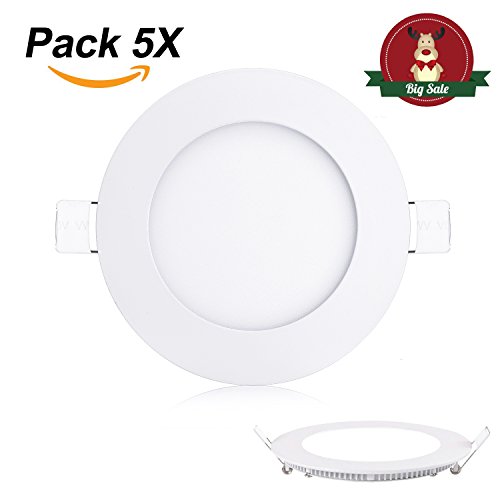 Preisvergleich Produktbild Liqoo® 5er 6W Ultraslim Slim LED Panel Rund Einbaustrahler Einbauleuchte Deckenstrahler Deckenleuchte Deckenlampe Einbau Lampe Warmweiß 3000K 450Lumen Ersetzt 40W Glühbirne 2835SMD AC 85 - 265V inkl.Trafo