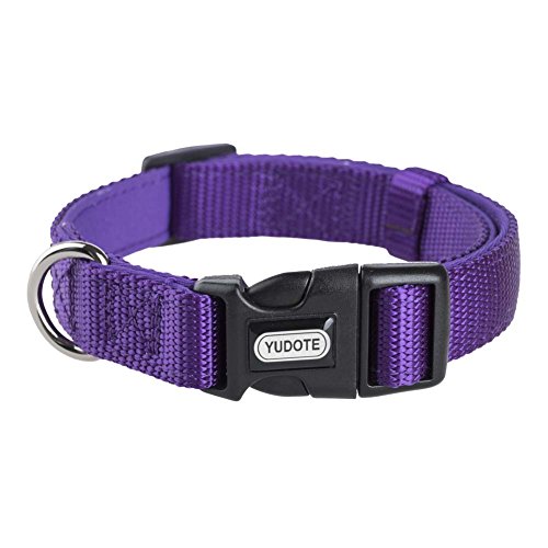 Yudote Collier de Chien réglable en Nylon Rembourrage en néoprène Souple Chiots Cou de Chien de Petite Taille 25-38cm, Violet